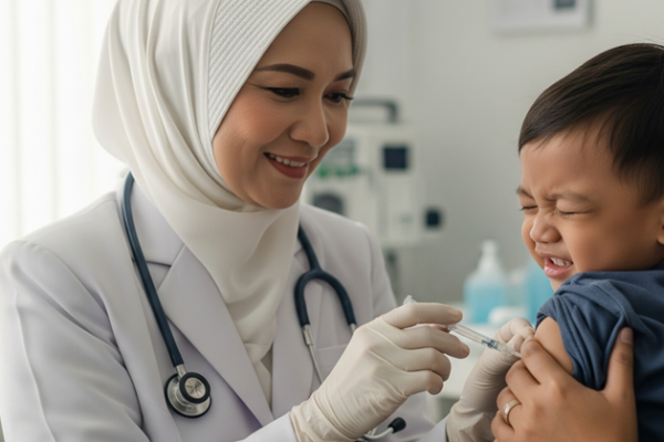 Imunisasi adalah perisai terbaik untuk melindungi anak dari penyakit. Pastikan jadwal imunisasi Si Kecil lengkap agar ia tumbuh sehat, kuat, dan ceria. Jangan tunda, segera konsultasikan dengan dokter